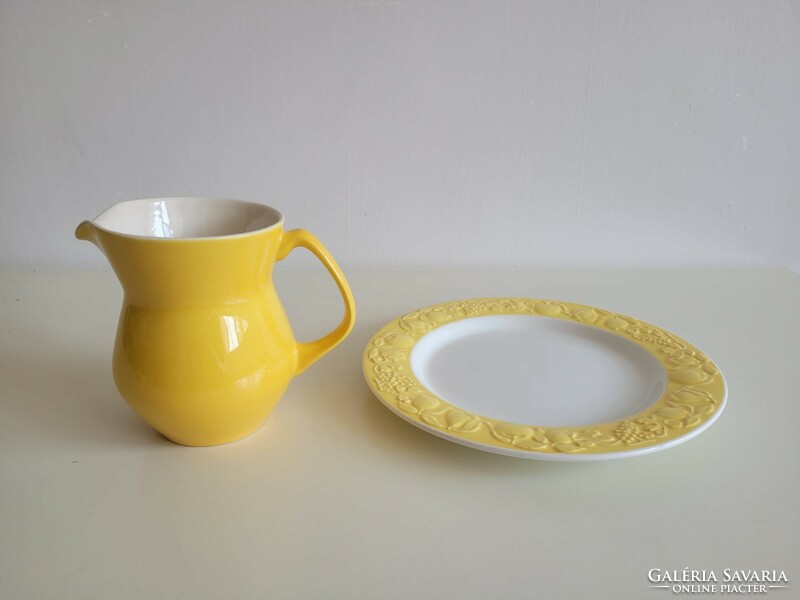 Retro mázas kerámia sárga tányér kancsó 2 db