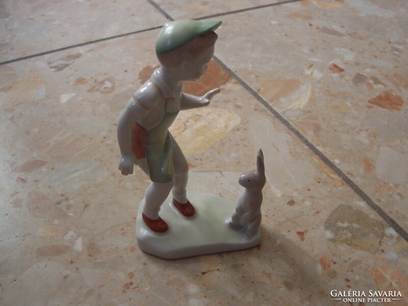 Aquincum és hollóházi 3 db porcelán figura!!artdeco fiú,lány ernyővel és fiú nyuszival