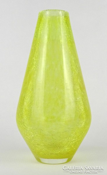 1M824 Karcagi iridescent lemon yellow veil glass vase 20 cm