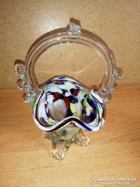 Muranoi szakított üveg kosár - 18 cm magas (25/d)