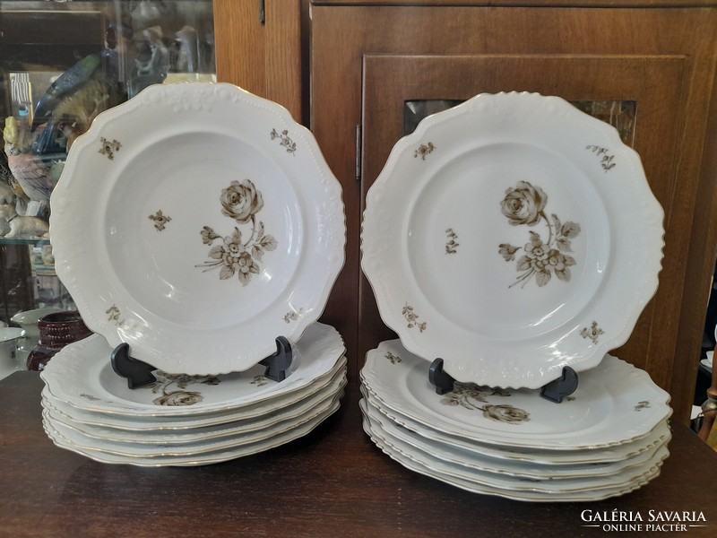 Exclusive fischer & mieg pirkenhammer Vatican 1918-1945 pink porcelain 6 deep plates, plates. 26 Cm.