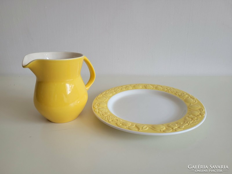 Retro mázas kerámia sárga tányér kancsó 2 db