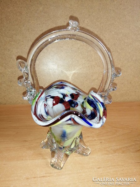 Muranoi szakított üveg kosár - 18 cm magas (25/d)