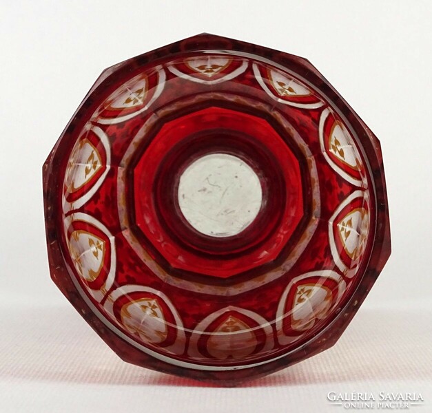 1N084 Gyönyörű nagyméretű antik talpas bíborpálcolt Biedermeier üveg kupa 20.5 cm