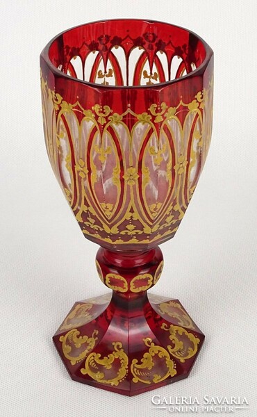 1N084 beautiful large antique footed crimson stained Biedermeier glass cup 20.5 Cm