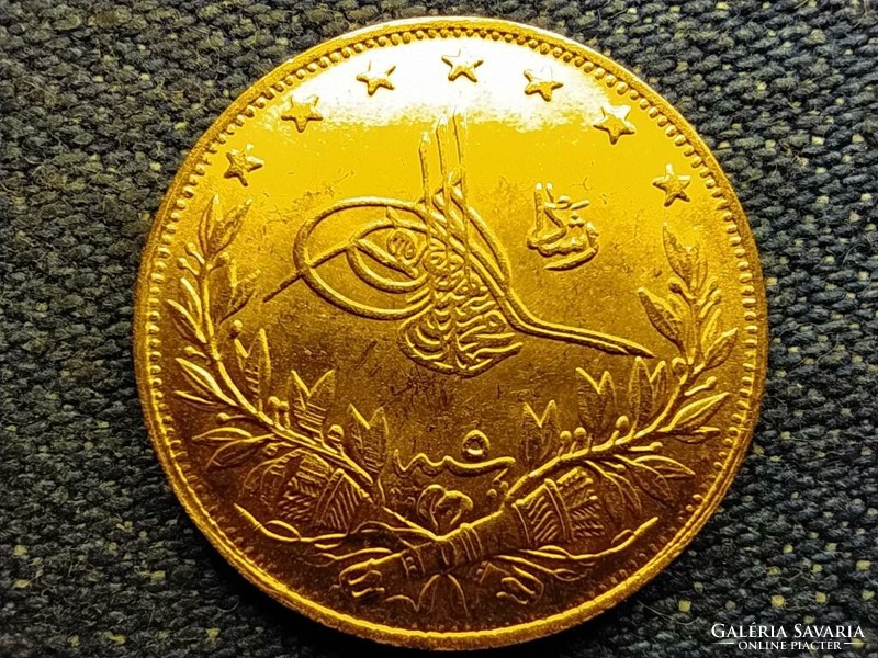 Ottoman Empire v. Mehmed (1909-1918) .917 Gold 100 kurus 7.216g 1909 rarer (id67664)