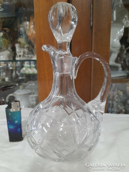 Polished thick-walled crystal liqueur glass, jug, with pouring plug. 23 Cm.