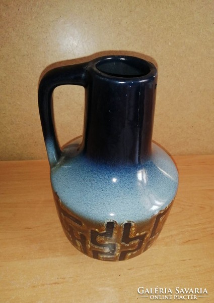 Retro applied art ceramic vase with handles - 19 cm (6/d)