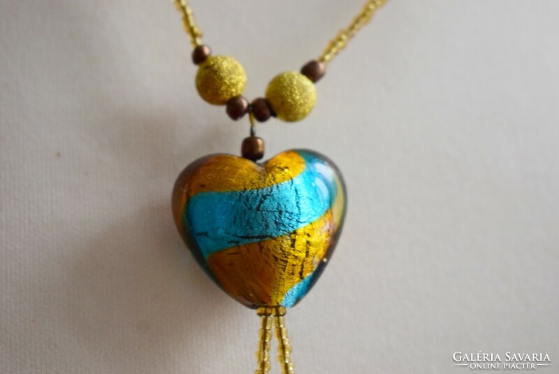 Hippy stílus , nyaklánc , nyakék , retro 50 cm + függő Muránói üveg szív