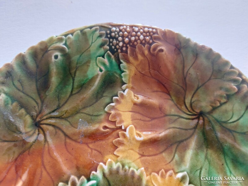 Old faience plate leaf pattern majolica decorative plate