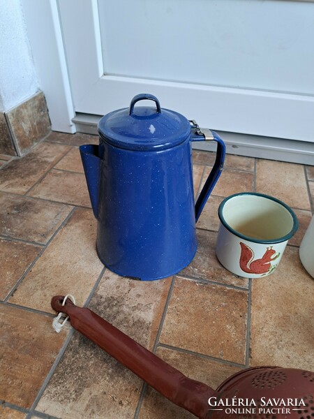 2 literes zománcos zománcozott teáskanna teafőző hagyaték régiség nosztalgia