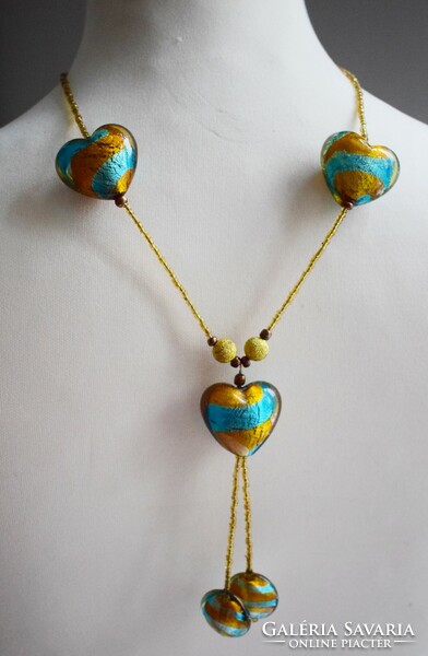 Hippy stílus , nyaklánc , nyakék , retro 50 cm + függő Muránói üveg szív