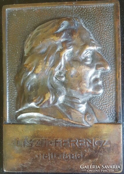 Liszt Ferenc-Beethoven bronze face relief mounted on wood, hanging picture 19.5x25, relief. 12X18cm