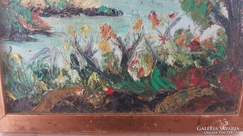 (K) tájkép festmény hegyekkel 20x26 cm kerettel