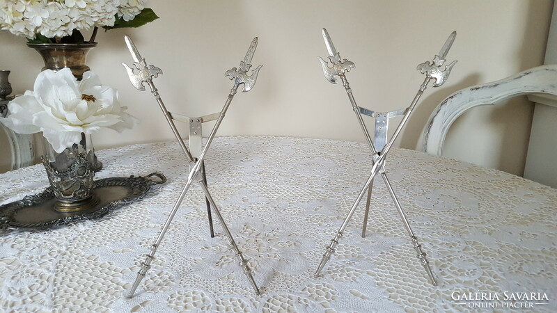 Halberd-shaped, silver-plated copper photo holder, photo holder 2 pcs.