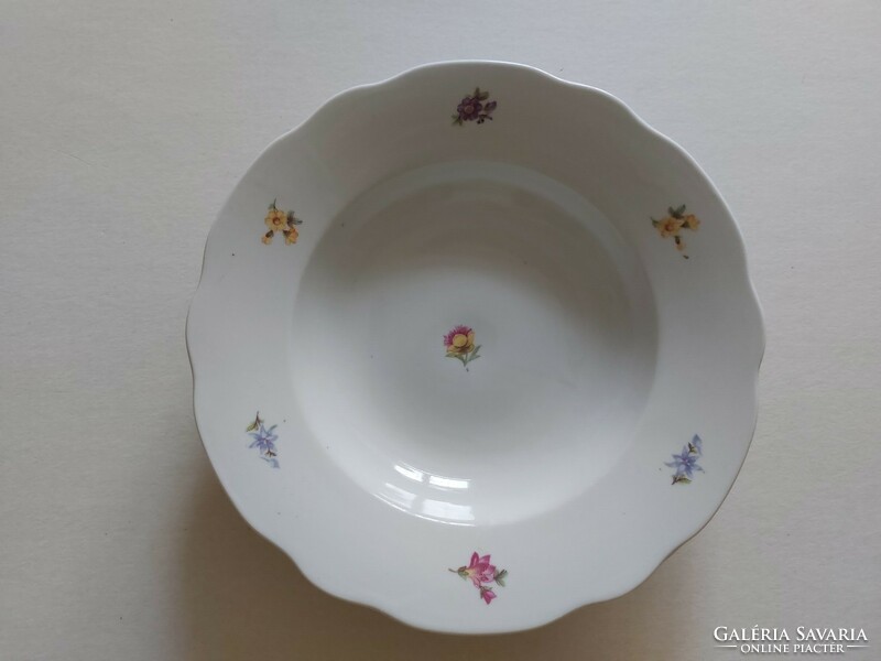 Régi Zsolnay porcelán mélytányér virágmintás tányér
