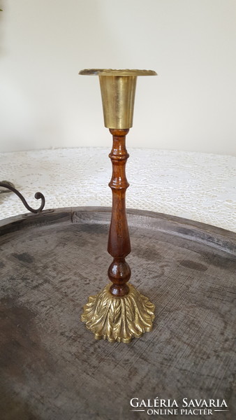 Indian brass candle holder with wooden insert