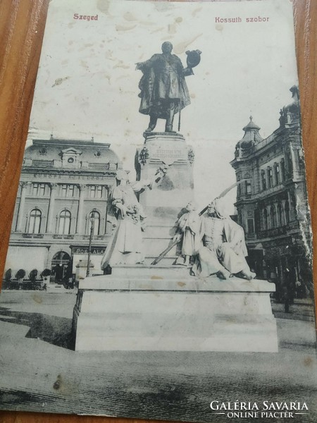 Antik képeslap, Szeged, Kossuth szobor, Grünwald Herman kiadása, postatiszta