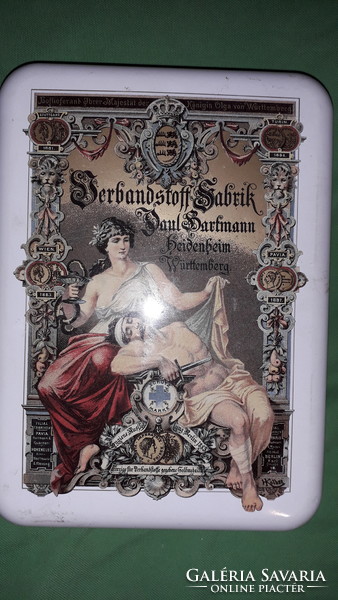 Nagyon szép antik jelenetes fém lemez HARTMANN DERMAPLAST sebtapasz német díszdoboz a képek szerint