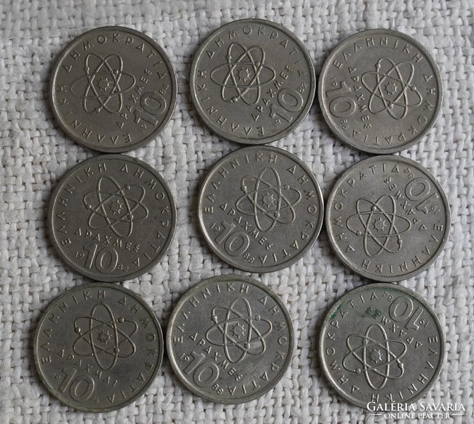 Görögország 10 drachma , 1988 , 1982 , 1984 , 1986 , 1976 , görög , pénz , érme 9 darab