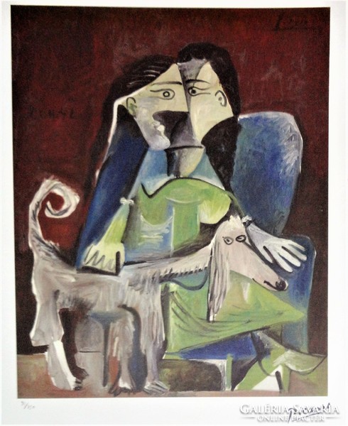 Pablo Picasso loving couple with dog.