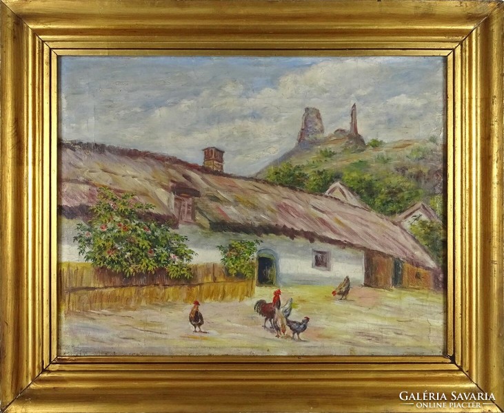 1N253 xx. Century painter: poultry yard at the base of the castle