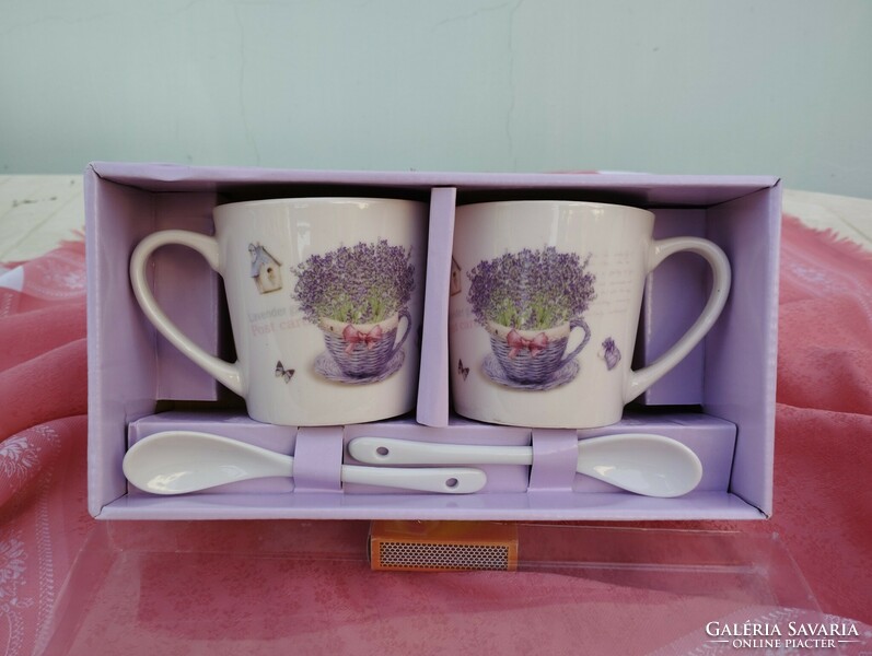 2 pcs. Lavender porcelain cup with spoon