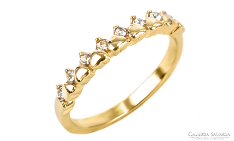 Gold ring with 9 hearts and 8 smaller zircon stones.