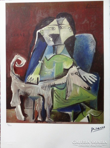 Pablo Picasso loving couple with dog.