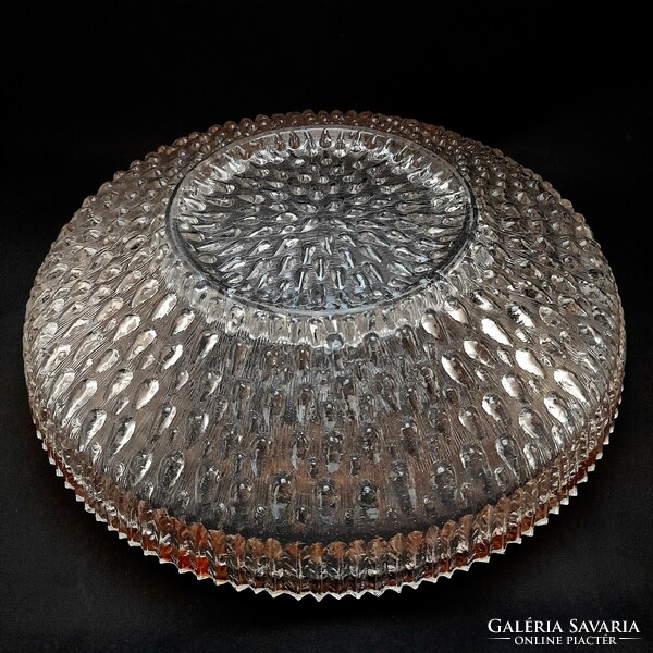 Scandinavian large glass bowl with an offering metal rim