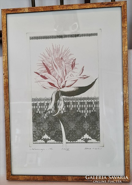 tibor Zala (1920 - 2004): rooster flower, 1980. E.A. I/xii. Etching