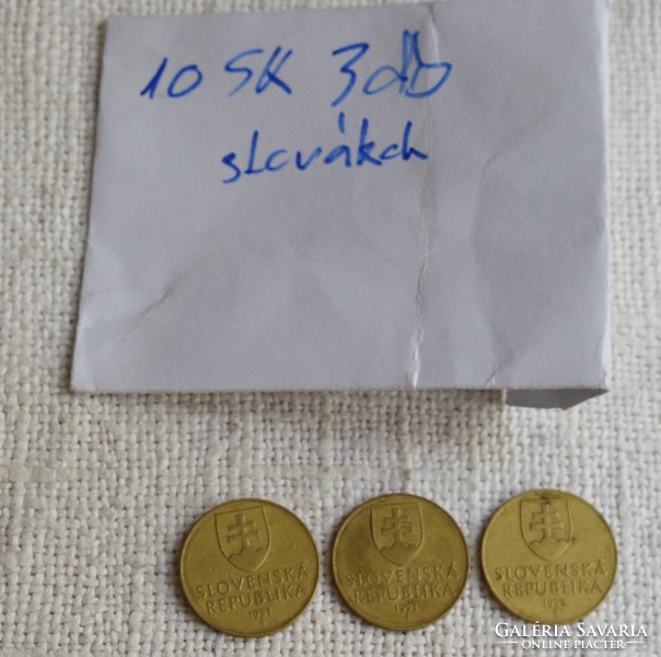 10 Slovak koruna, 1993, 1994, money, coin, 3 pieces