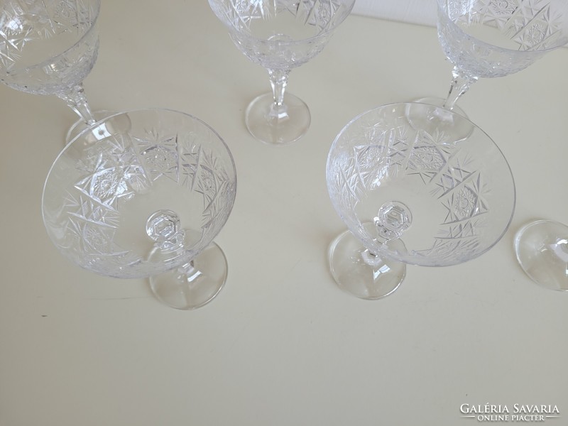 Retro bohemian crystal large champagne glass mid century 6 stemmed glasses