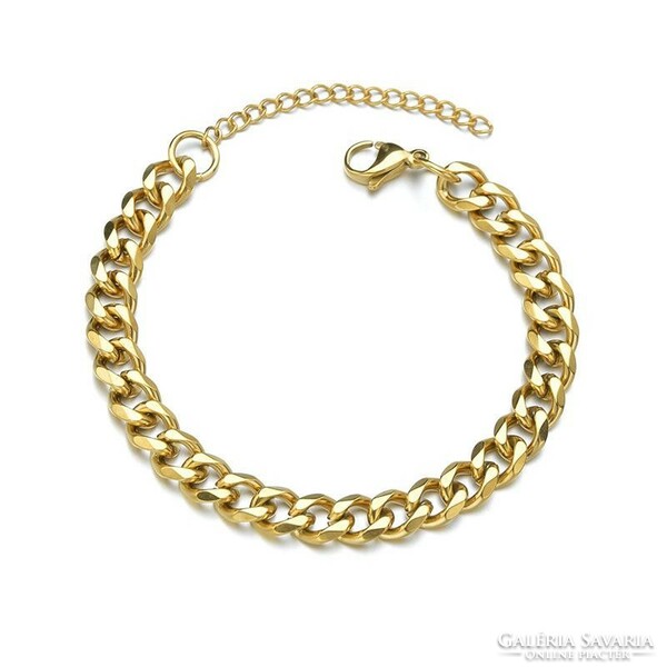 14 K. Cuban gold-colored bracelet with rounded eyes, but where the ends meet, it is unisex.
