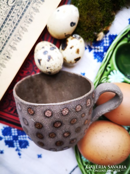 Rustic ceramic tea/coffee cup with brown dots