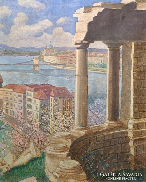 Dévay Andor: Budapest 1900 körül (olajfestmény) ritkaság, A. Dévay