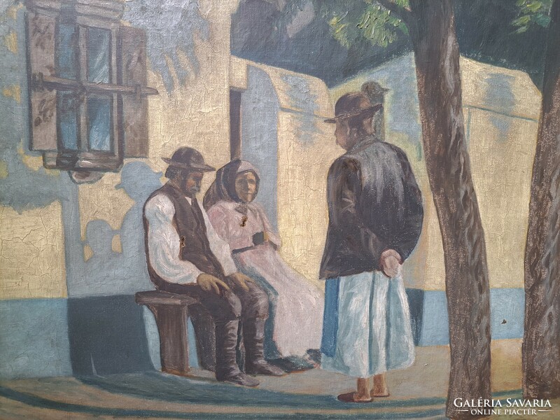 Village life picture, old antique oil painting! Peasant life