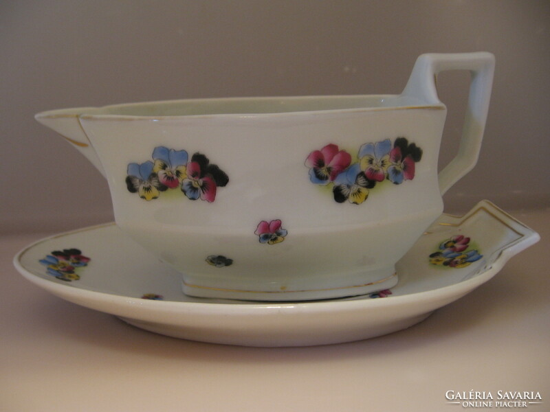 Antique art deco pansy sauce bowl, cup and saucer