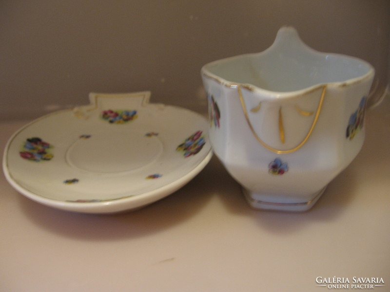 Antique art deco pansy sauce bowl, cup and saucer