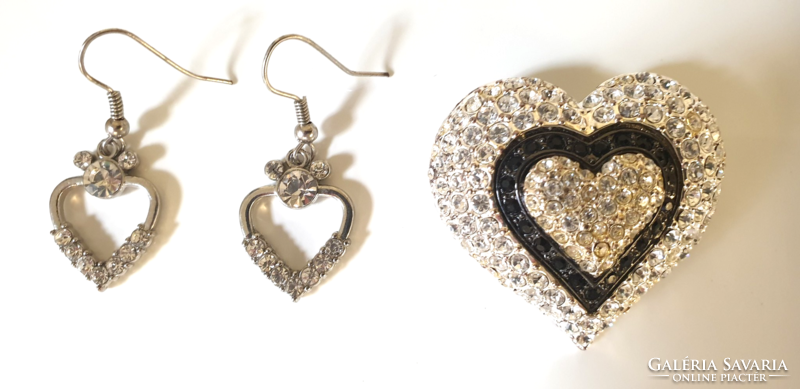 Heart badge, brooch and earrings