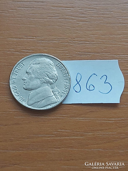 Usa 5 cents 1991 p, jefferson 863.