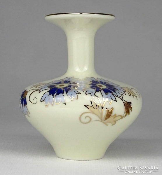 1N729 Zsolnay porcelain vase with cornflower in butter color, decorative vase 8 cm