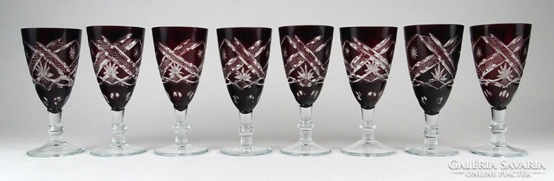 1N463 old polished burgundy glass stemmed glass 8 pieces