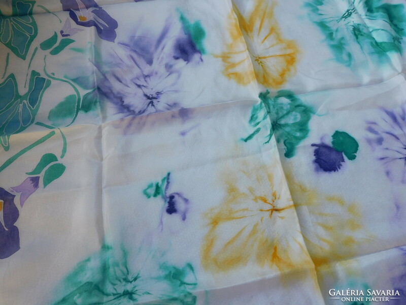 Real silk scarf - hand-painted, morning glory motif