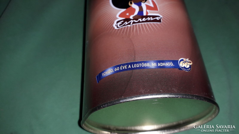 Retro fém lemez TCHIBO kávés színes HIBÁTLAN kör kávé tároló díszudoboz 16 x 8 cm a képek szerint