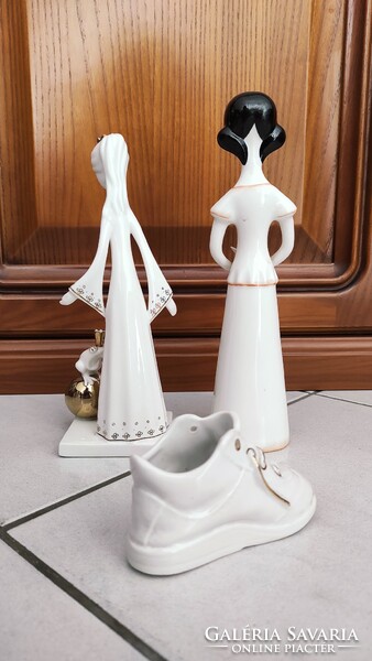 Hibátlan Aquincumi aranyozott porcelán csomag Békakirály cipő és női art deco alak
