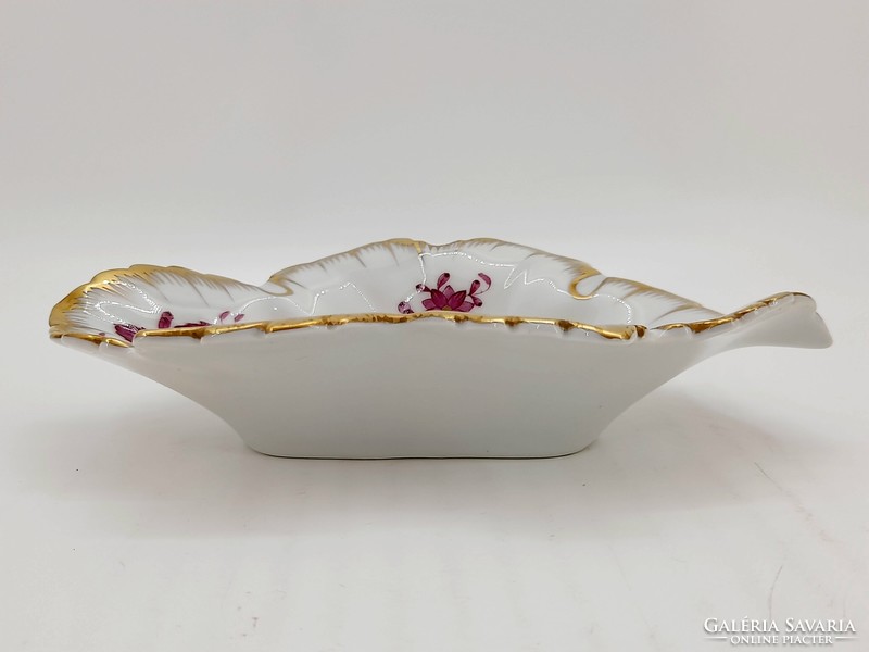 Herend Apponyi pattern purple leaf-shaped bowl