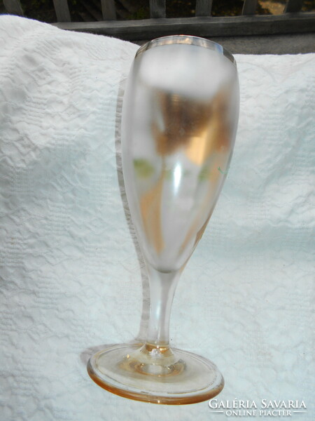 Zománfestett, aranyozott antik   üveg kehely 19,5 cm