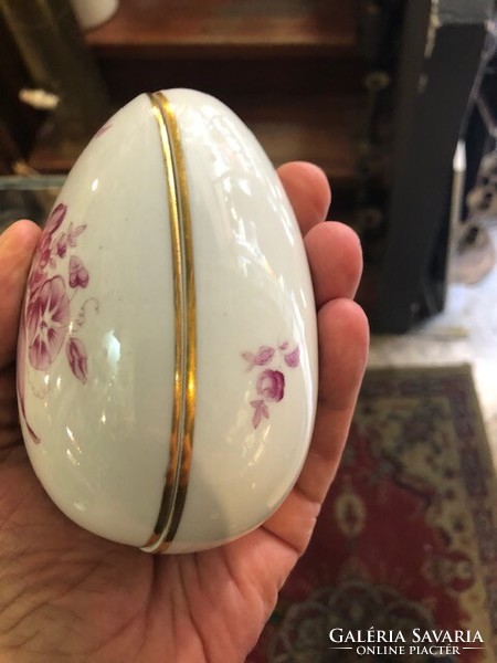 Herendi tojás forma bonbonier ékszer tartó dobozka gyűrű tartó porcelán ,12 cm, Eton minta