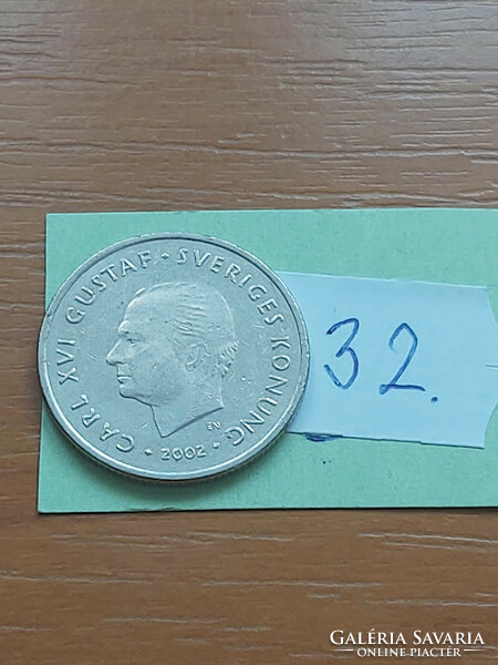 Sweden 1 kroner 2002 b, carl xvi gustaf, copper-nickel 32.